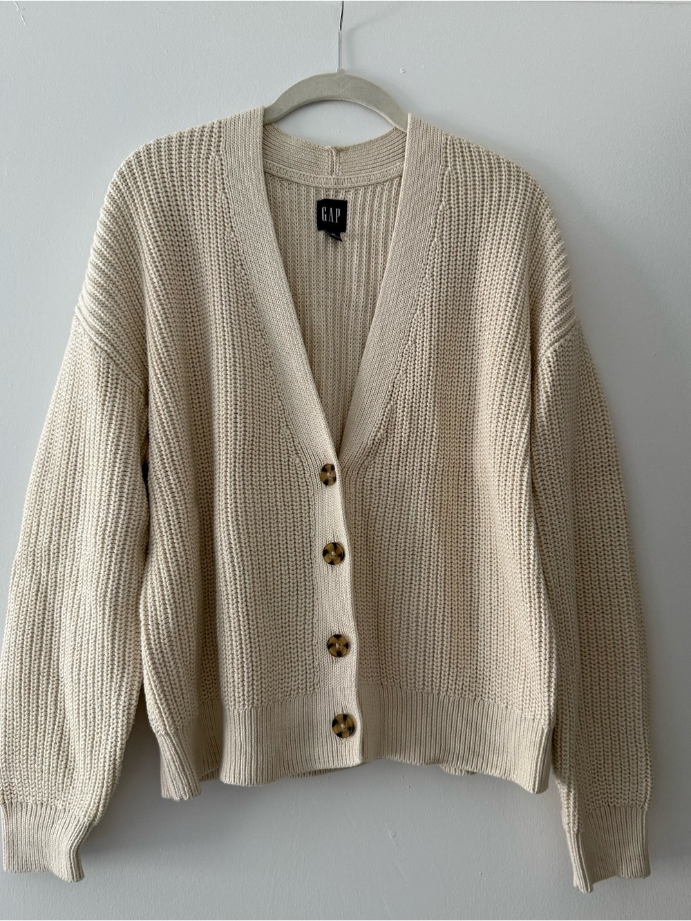 GAP Cream Ribbed Button-Front Cardigan